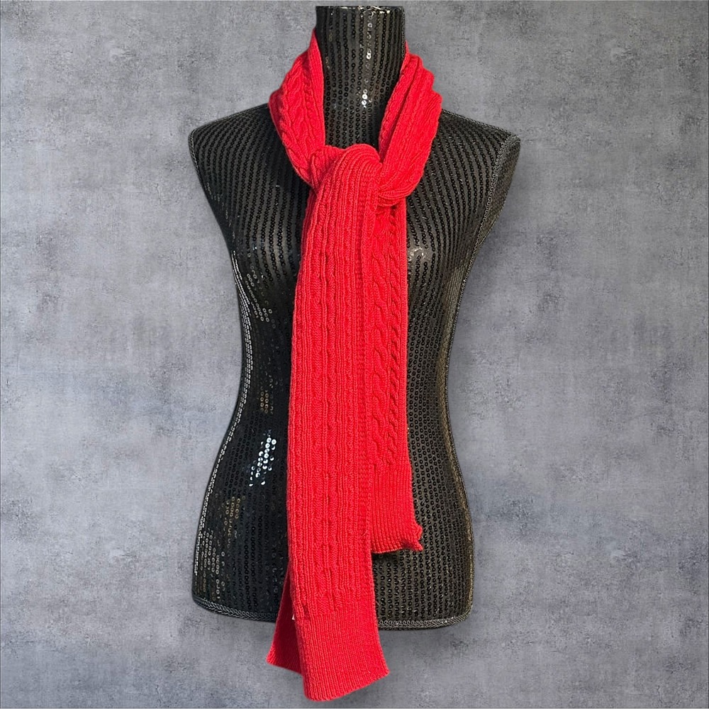 Talbots Cable Knit Scarf Red Lambswool Blend Cozy Winter Accessory